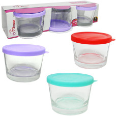Conjunto De Pote De Vidro Redondo Com Tampa De Plastico Colors 3 Pecas 220ml