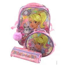 Kit Mochila Carrinho + Lancheira + Estojo Stylus Boneca Debie 