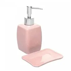 Kit Saboneteira Speck Rosa De Cerâmica C/2 Peças Lyor