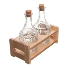 Jogo De 2 Garrafas Azeite e Vinagre180ml Suporte de Madeira Lyor Jogo De 2 Garrafas Azeite e Vinagre180ml Suporte de Madeira Lyor