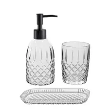 Jogo para banheiro em vidro Lyor Diamante 3 peças preto Jogo para banheiro em vidro Lyor Diamante 3 peças preto