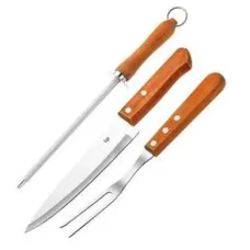 Kit Churrasco 3 Peças com Chaira, Garfo e Faca 7”